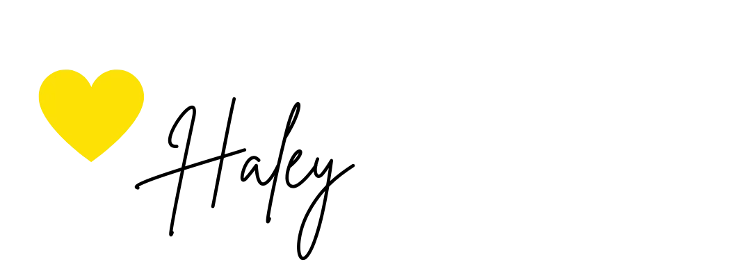 A yellow heart and the handwritten signature Haley